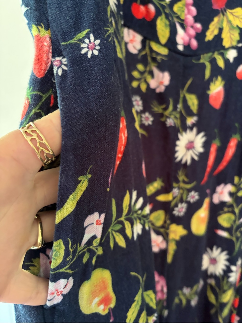 Navy Floral Fit and Flare Linen Midi Dress with Pockets - Picture 4 of 11